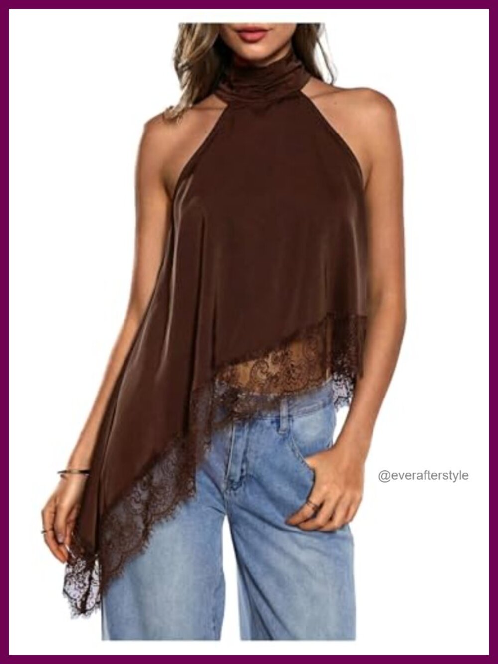 Halter Neck Lace Asymmetrical Hem Going Out Tank Top